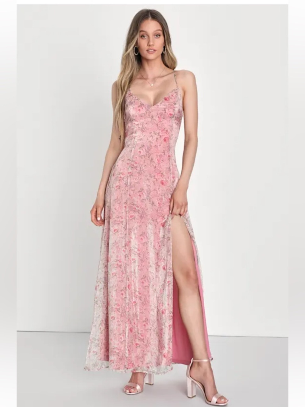 NWT Lulus Forever Dreamy Pink Floral Organza Backless Maxi Dress